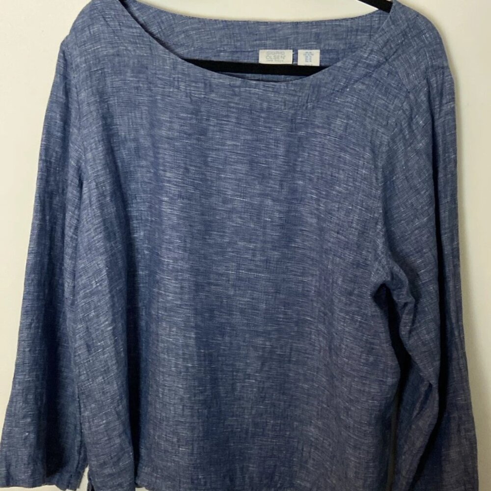 Sigrid Olsen Women's Blue Linen Top Blouse Boat Neck Dolman  XL - Picture 4 of 15
